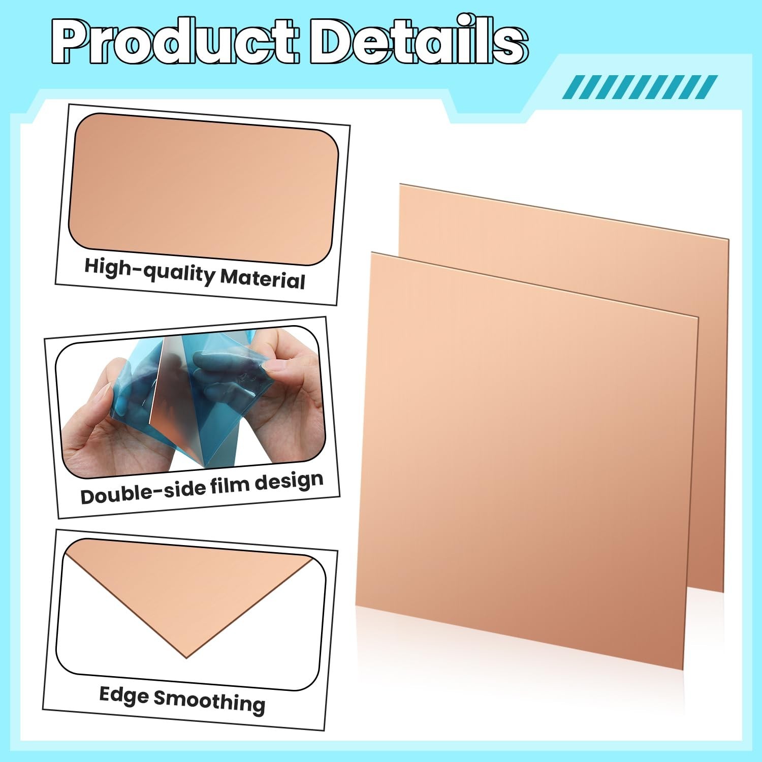 Copper Sheet, 2 Pieces of Copper Plates 2″×2″-24 Gauge(0.5mm) Thickness, 99