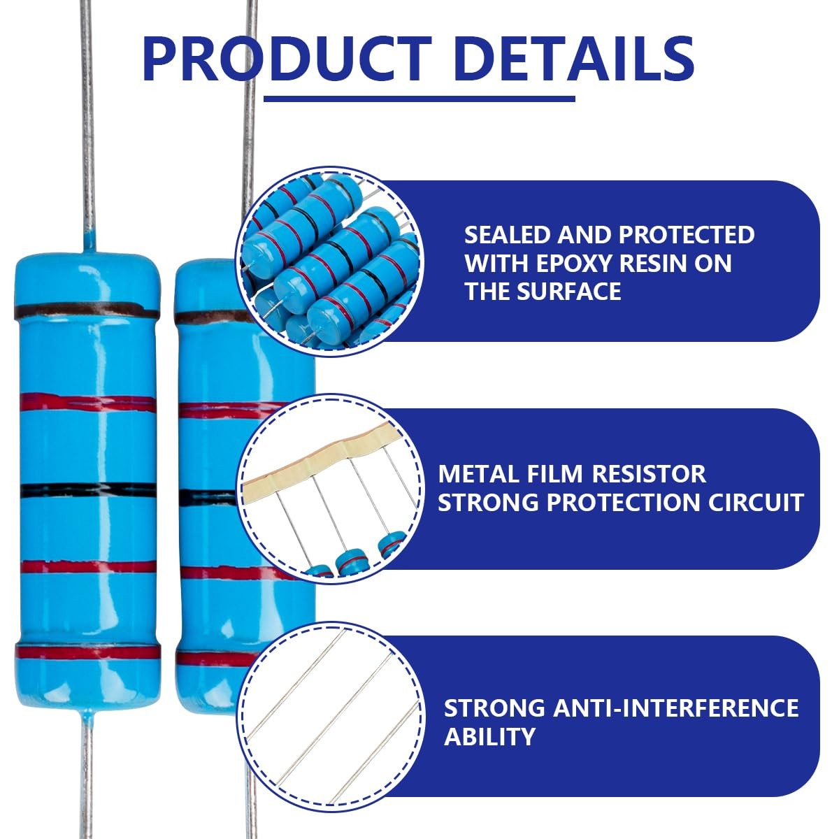 15 Pcs 5W 1 Tolerance 22K Ohm Metal Film Resistor Resistance DIY Projects and