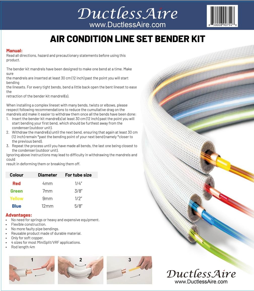 4 Piece Air Condition Line Set Bender Kit Fits 1/4″ 3/8″ 1/2″ 5/8″ Color Coded A