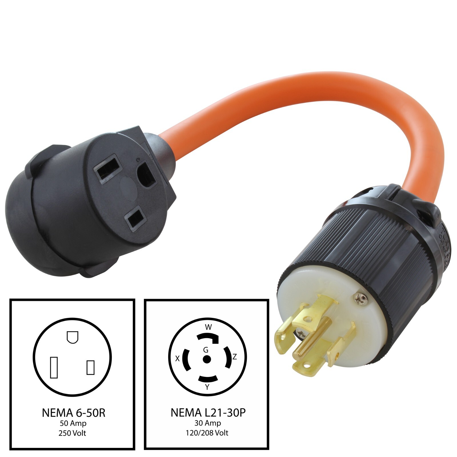 1.5FT L21-30P 30A 3-Phase 120/208V Locking Plug to 6-50 Welder Connector