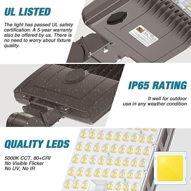 Outdoor 320W LED Shoebox Pole Light Streets Parking Lot Lamp 48000LM + Arm Mount
