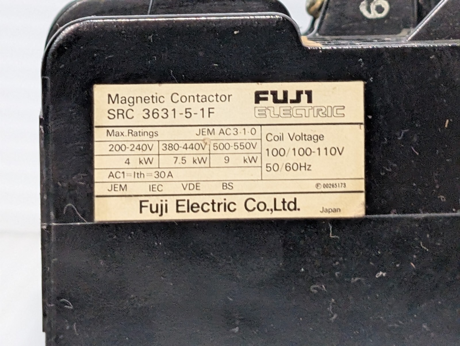 Fuji Electric SRC 3631-5-1F Magnetic Contactor 100-110V, 50/60Hz Coil
