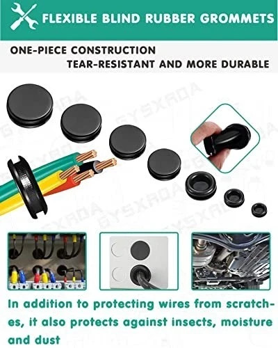 Rubber Grommet Kit 200 Pack – 7 Sizes Firewall Rubber Hole Plugs – Automotive, H