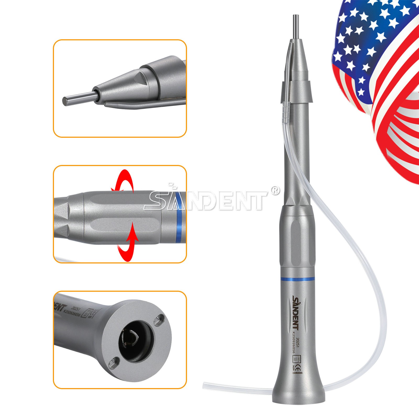 SANDENT Dental Surgical Straight Handpiece 1:1 Direct Drive Micro Surgery E-type