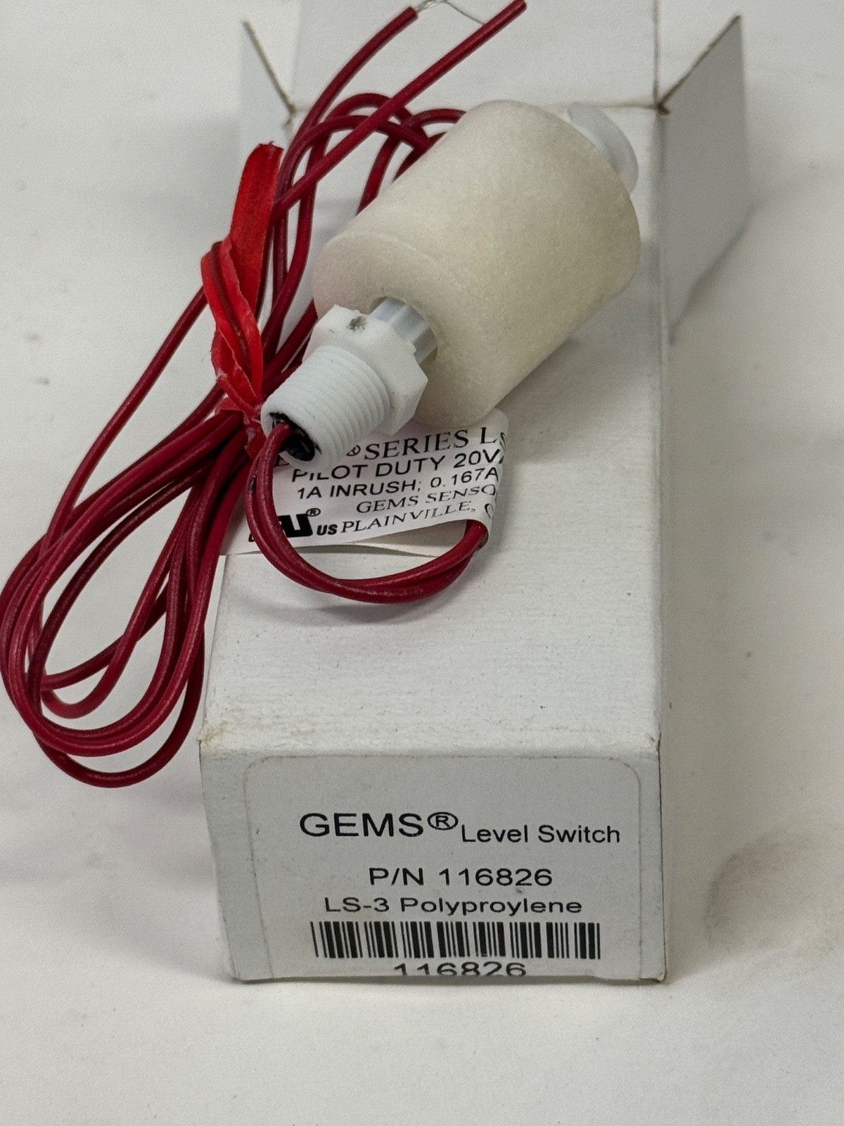 New in box GEMS 116826 Level Switch LS-3 Polyproylene
