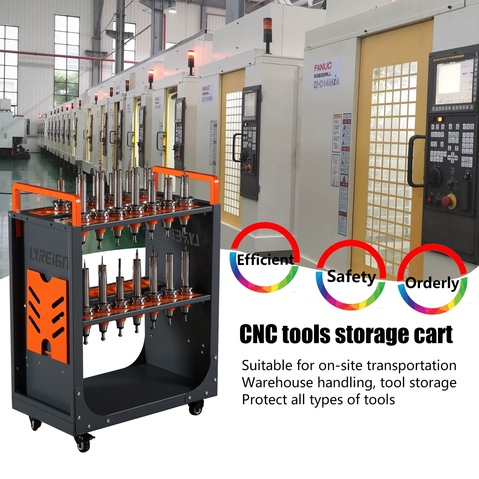 HSK63 Mobile CNC Tool Storage Cart, CNC Tool Holder Suitable for Factory Garage