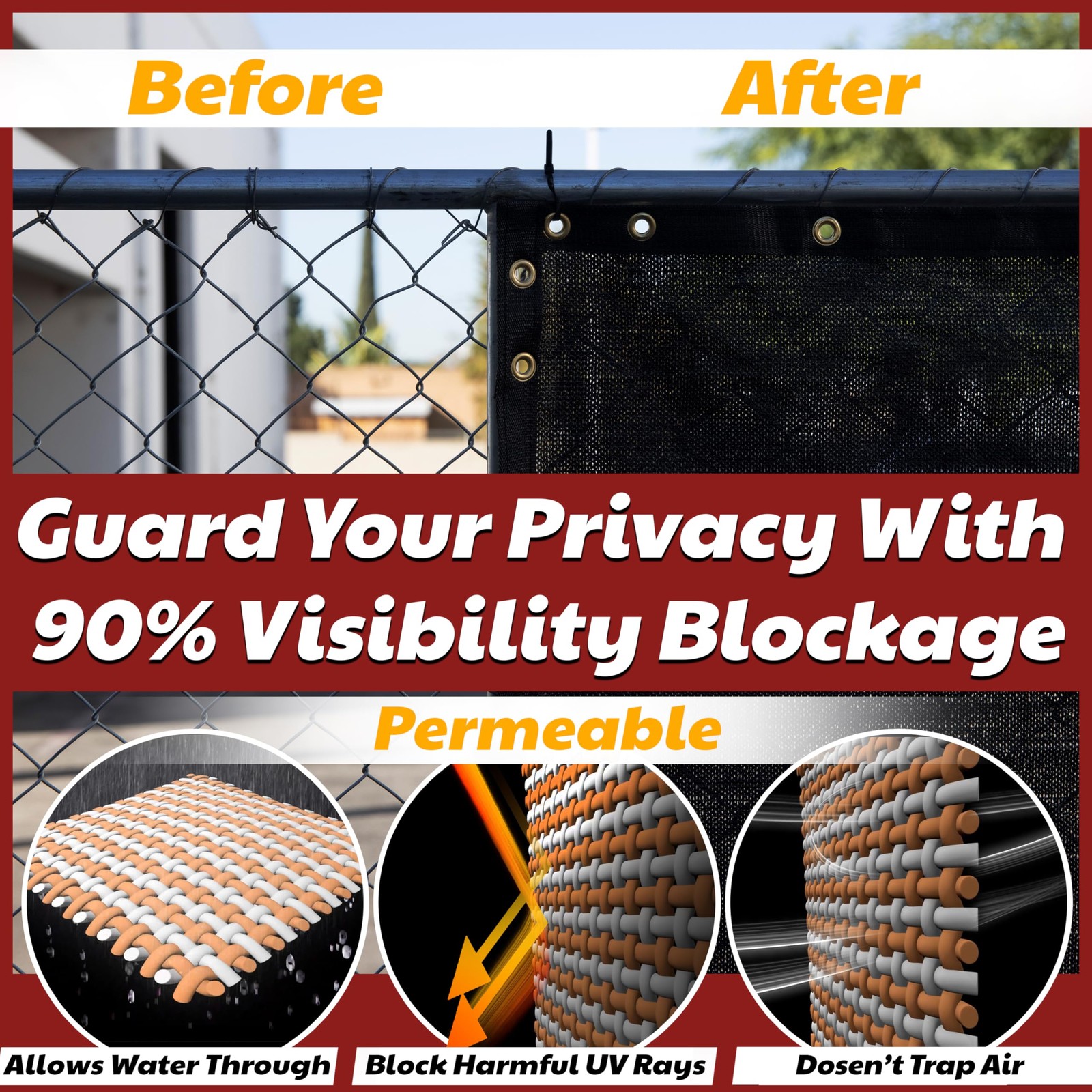 Amgo 6′ x 10′ Black Fence Privacy Screen, Commercial 0 x 1 0′,