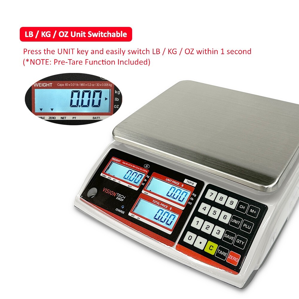 VisionTechShop TVP-30B Price Computing Scale, 30lb Capacity, 0.005lb Readability