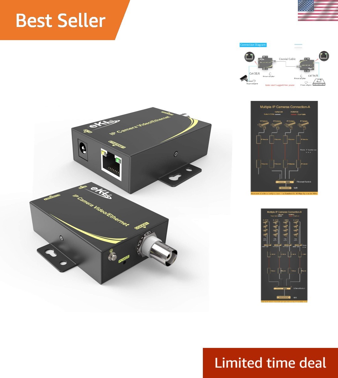 eKL Extender Kit Over Coax Cable Up to 6560ft2000m EOC Converter Ethernet Ex…