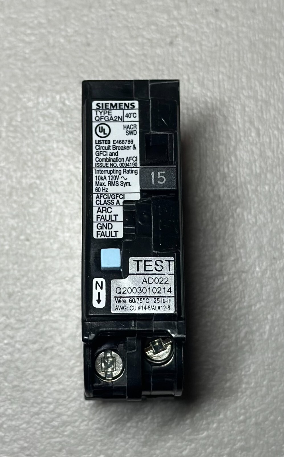 USED 10 PCS Siemens Q115DFN 15A 120V AFCI/GFCI Dual Function Circuit Breakers