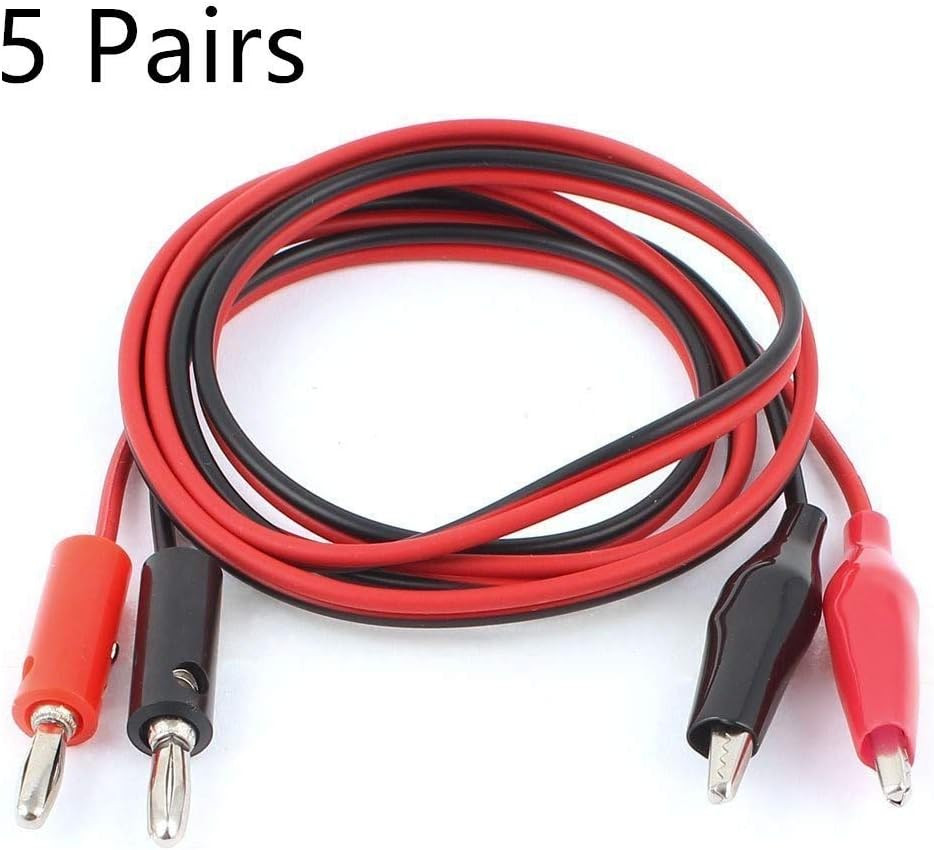 5 Pairs Power Supply Double Alligator Clip to Banana Connector 1M Length