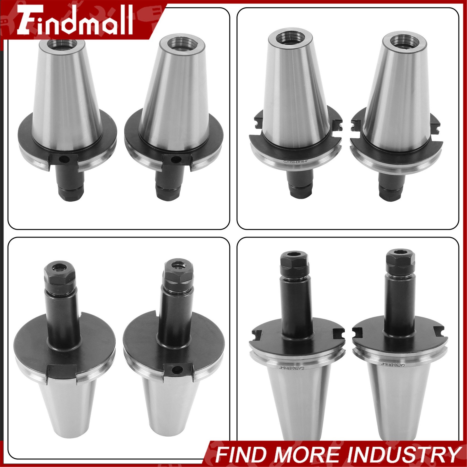 Findmall 2 Pcs CAT50 ER16 Collet Chuck Set 4″ Projection for CNC Mills