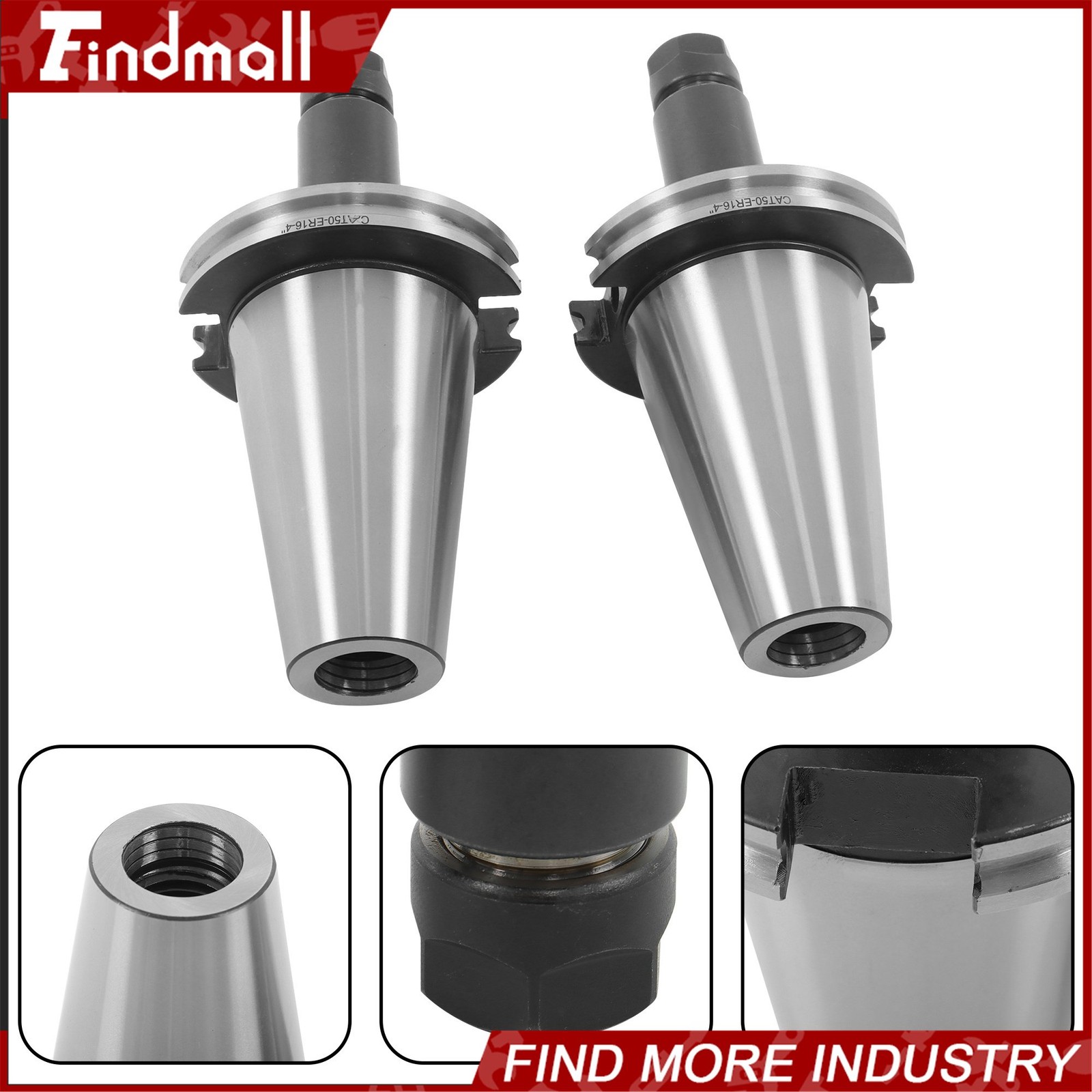 Findmall 2 Pcs CAT50 ER16 Collet Chuck Set 4″ Projection for CNC Mills