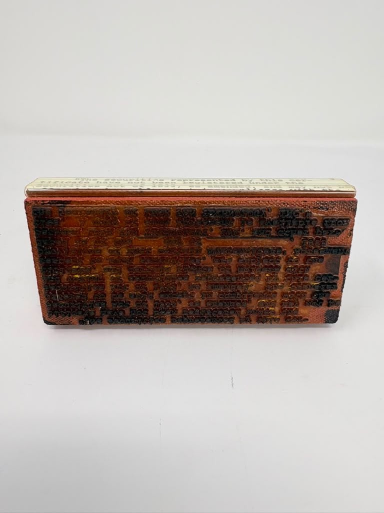 Vintage Wood Handle Rubber Stamp Securities Act of 1933 Stock Certificate Legal