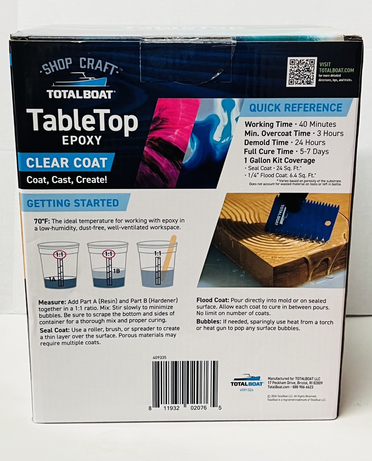 TotalBoat Table Top Epoxy Resin Kit – 1 Gallon Crystal 1-Gallon Kit, Clear U39A