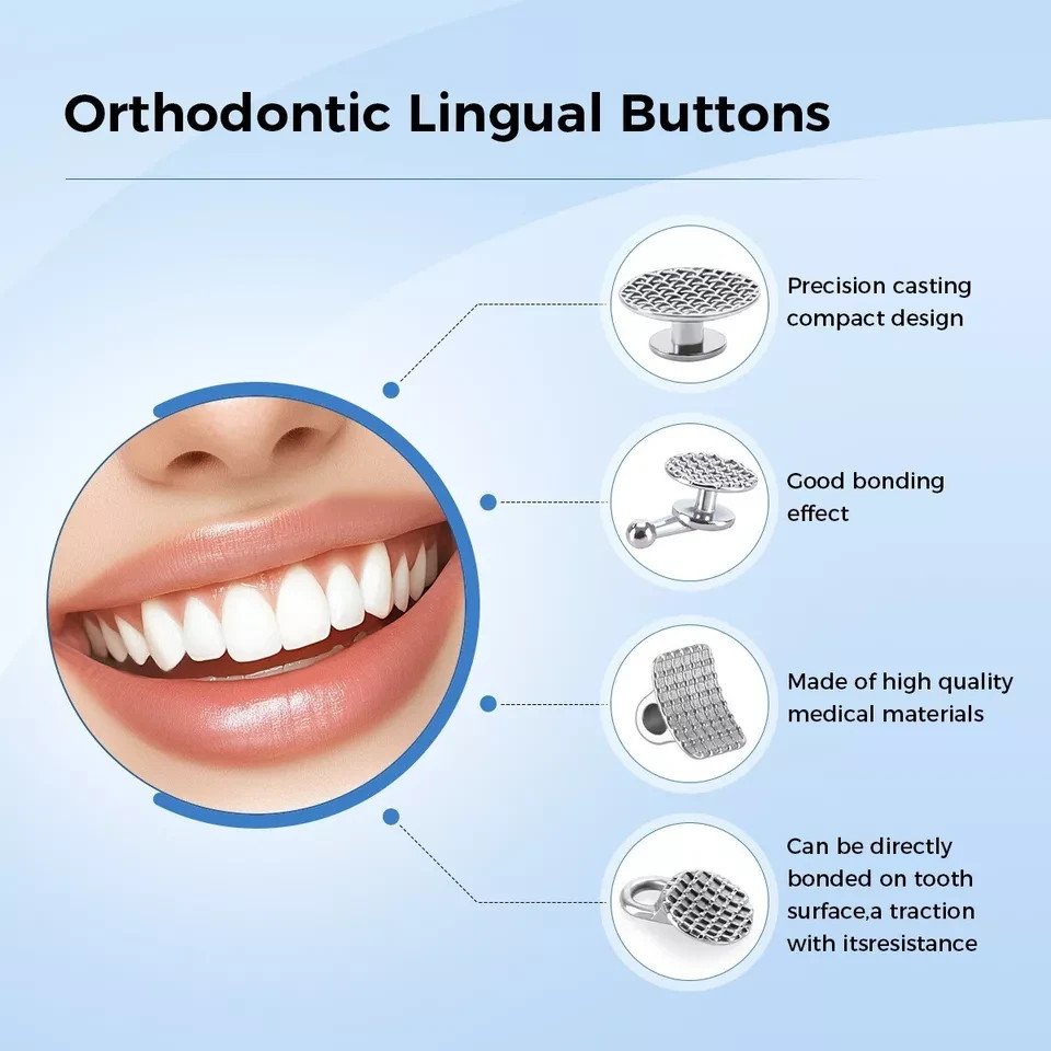 25 Type Dental Orthodontic Lingual Button Metal Bondable Round Rectangular Base