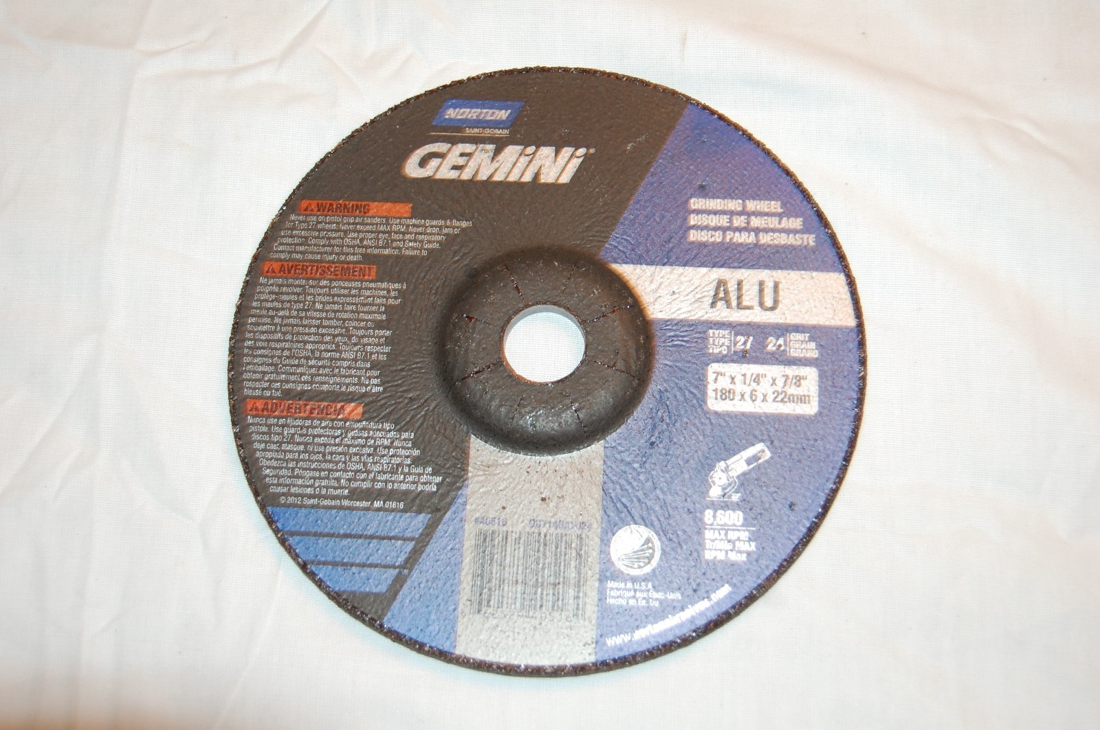 Norton Gemini 7″X1/4″X7/8″ Aluminum Grinding Wheel