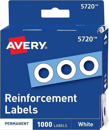 Avery Hole Reinforcement Label Stickers, White, 1,000 Per Pack, 2 Packs, 2,000