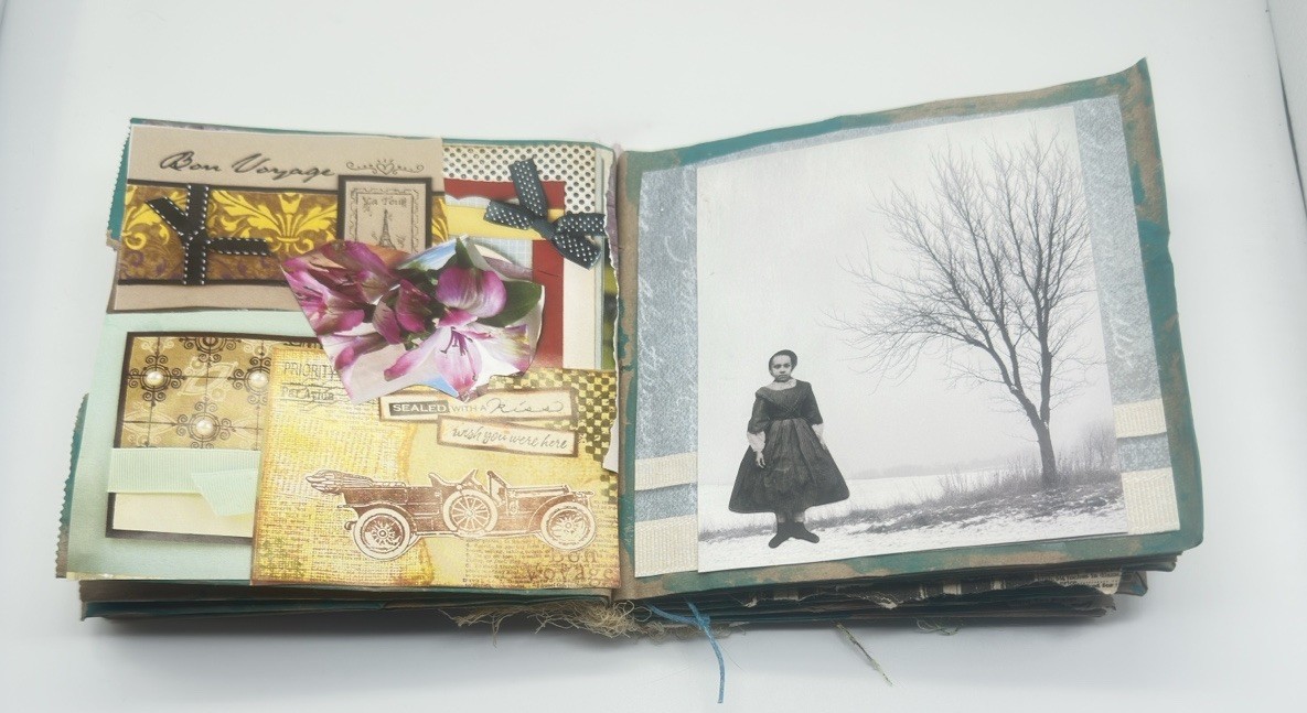 Hand Made Junk Journal 6×5 Thinking Of You Themed Medium Is Brown Paper Bags