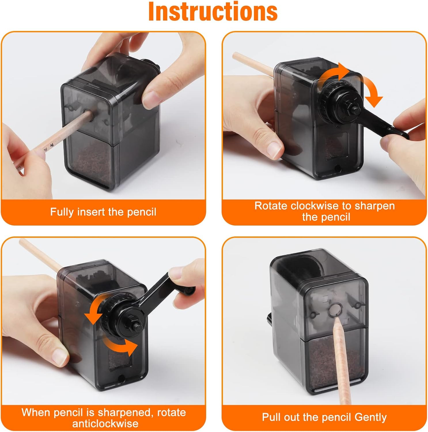 Pencil Sharpener Black, Manual Pencil Sharpener with Stronger Helical Blade