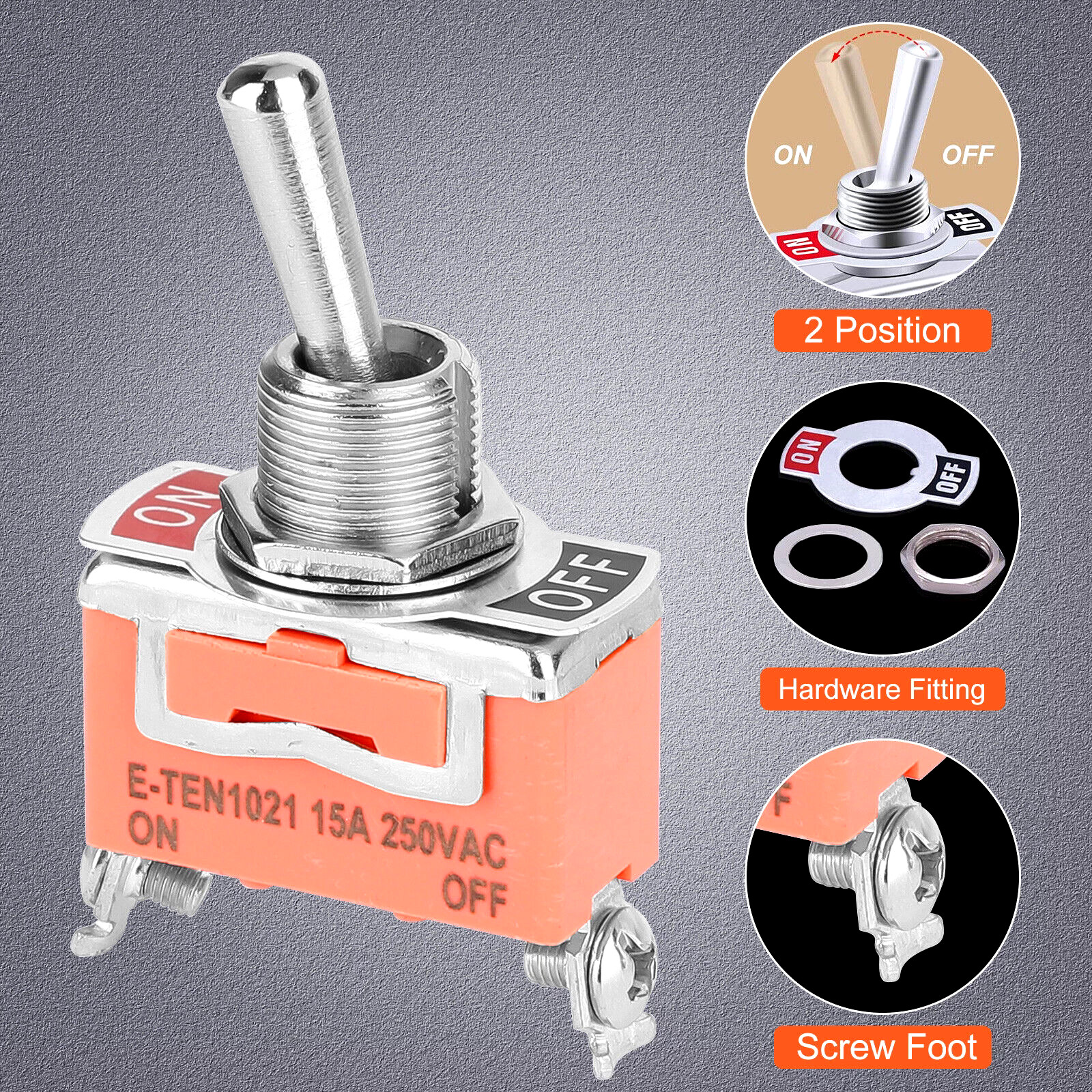 10x Waterproof Heavy Duty Toggle Switch ON/OFF 2 Terminal Car Boat SPST 15A 250V