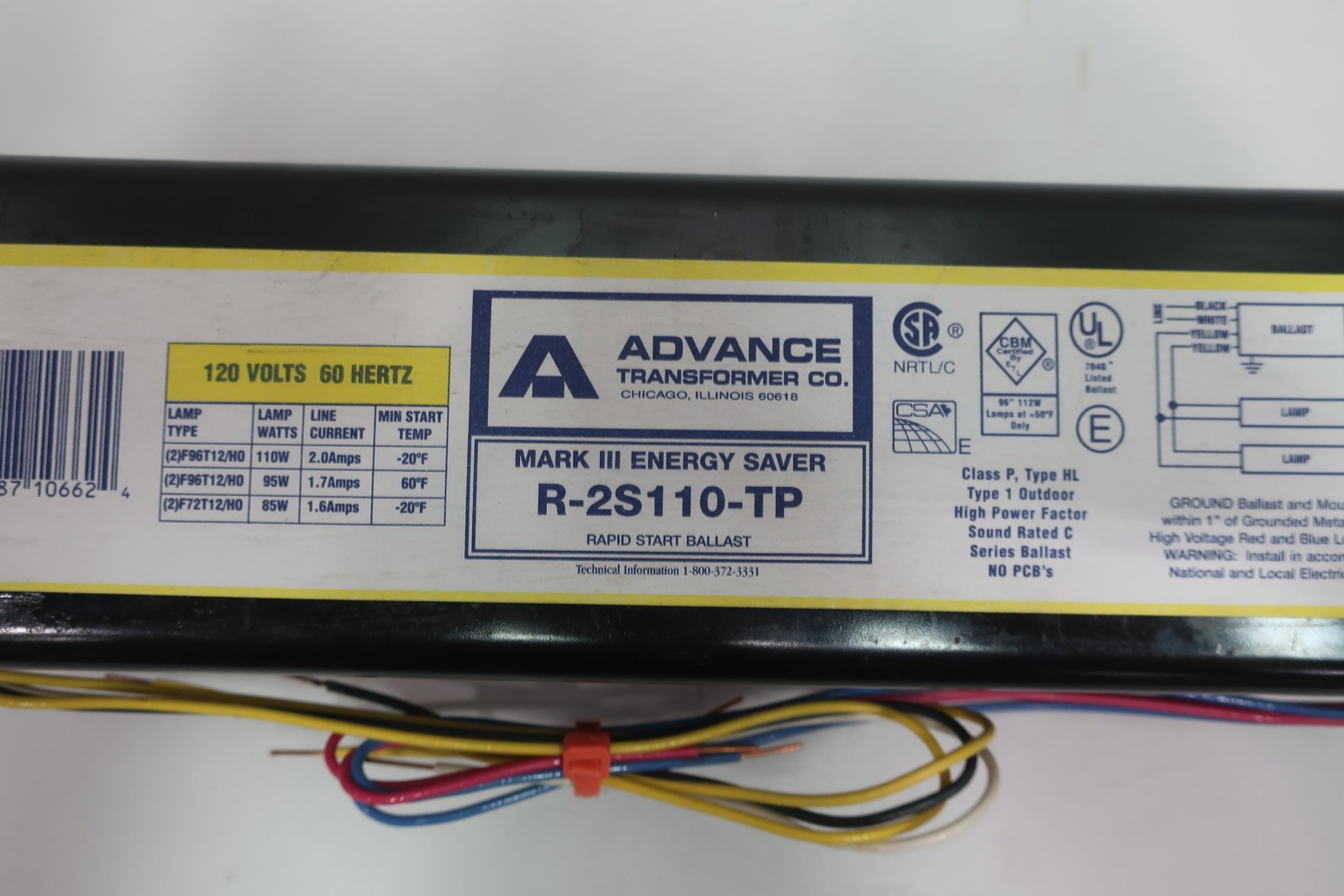 Advance Transformer R-2S110-TP Fluorescent Ballast 85/95/110w 120v-ac
