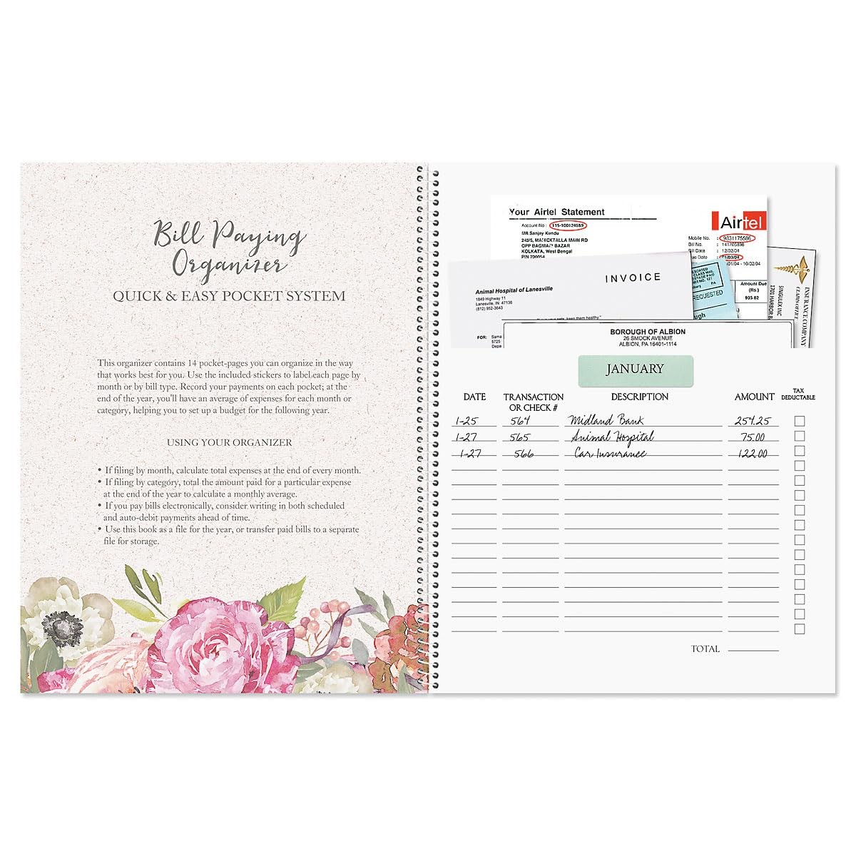 Current Pale Peony Paying Organizer Book 9 x 12 inches, Bill