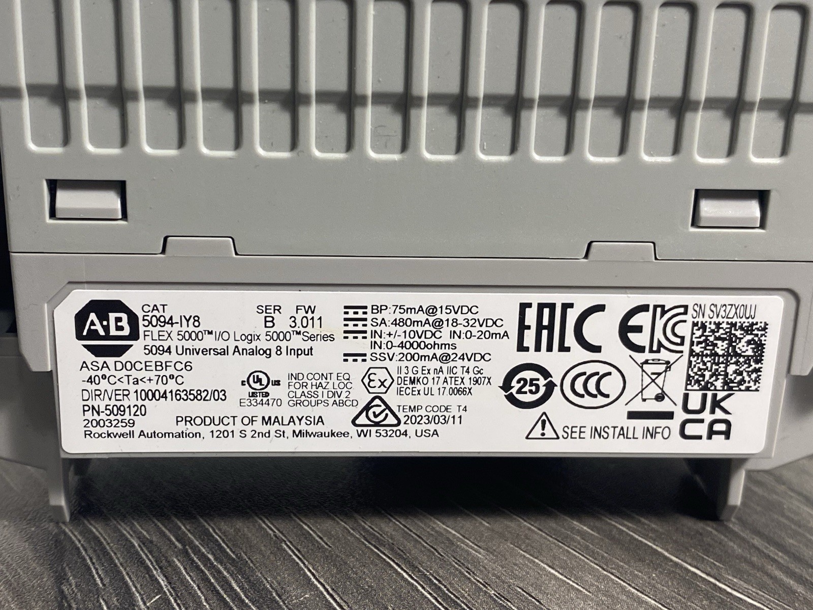 2023 Allen Bradley Flex 5000 5094-IY8 /B Universal Analog Input Module 8-Channel