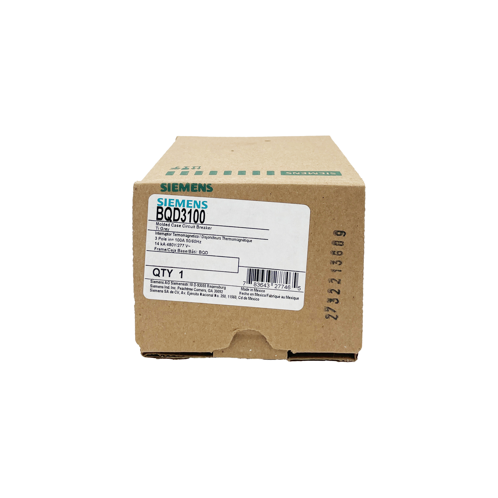 NIB – Siemens – BQD3100 – Molded Case Circuit Breaker – 100A, 3-Phases, 480V