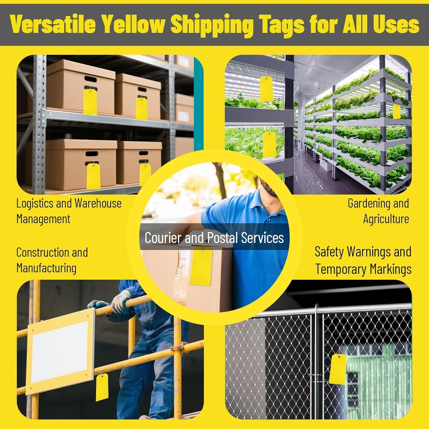 100pcs Yellow Plastic Hang Shipping Tags with Wire Waterproof Blank Label Tags
