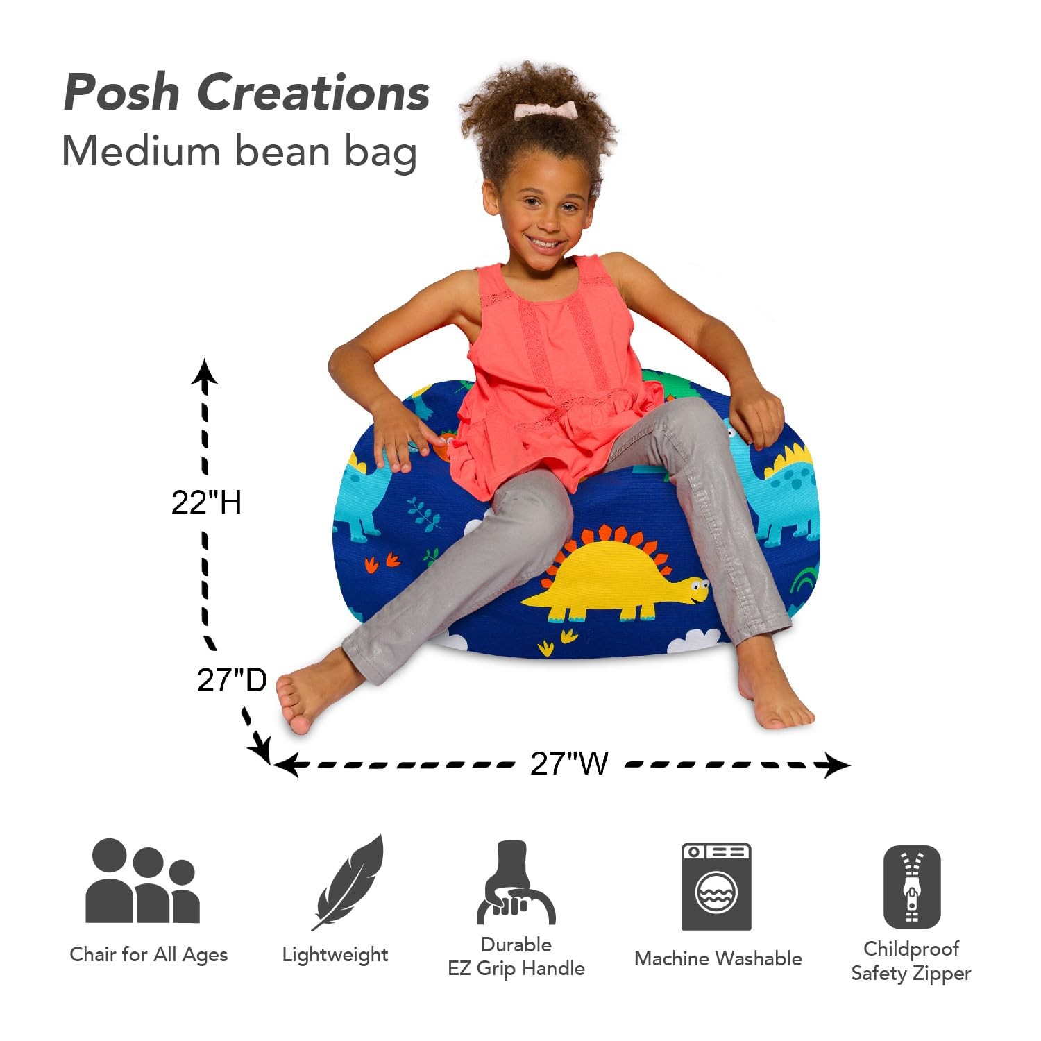 Posh Creations Bean Bag Chair For Kids Teens And Adults Includes Removable And