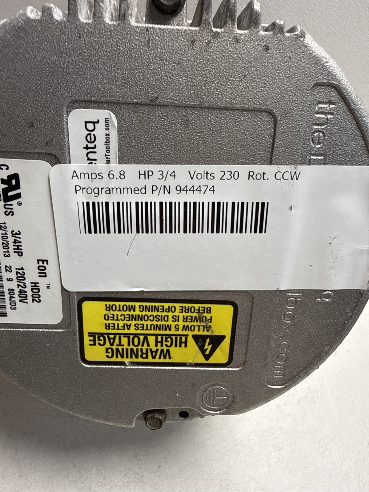 Genteq Eon 5SDA39RLV5002 Eon HD02 Rotation CCW HP3/4 Program P/N 944474