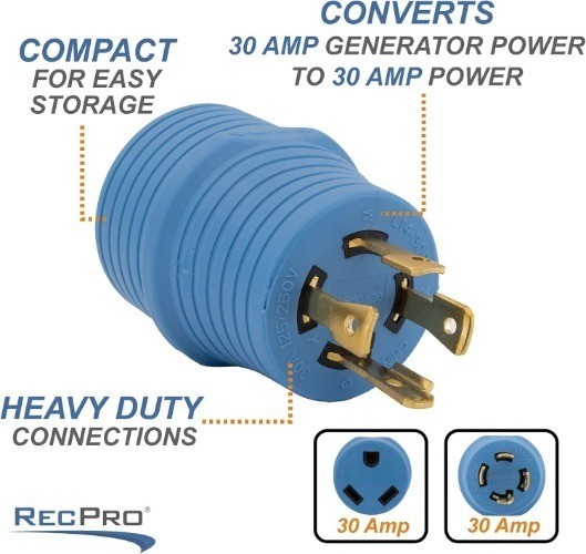 30 Amp 4-Prong to 3-Prong RV Generator Power Adapter