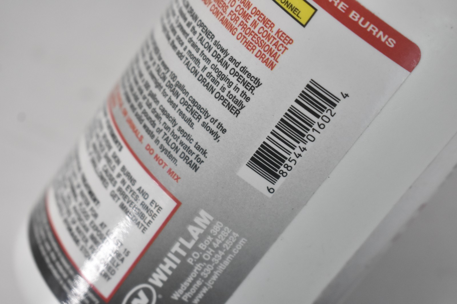 Whitlam Talon Drain Opener Non Acidic No Odor 1lb Bottle Cleaner Fast Acting