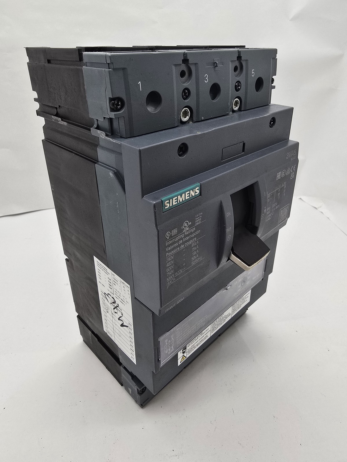 Siemens 3VA5340-5EC31-0AA0 Bolt On Circuit Breaker 400A 600VAC Max 3P 50/60Hz