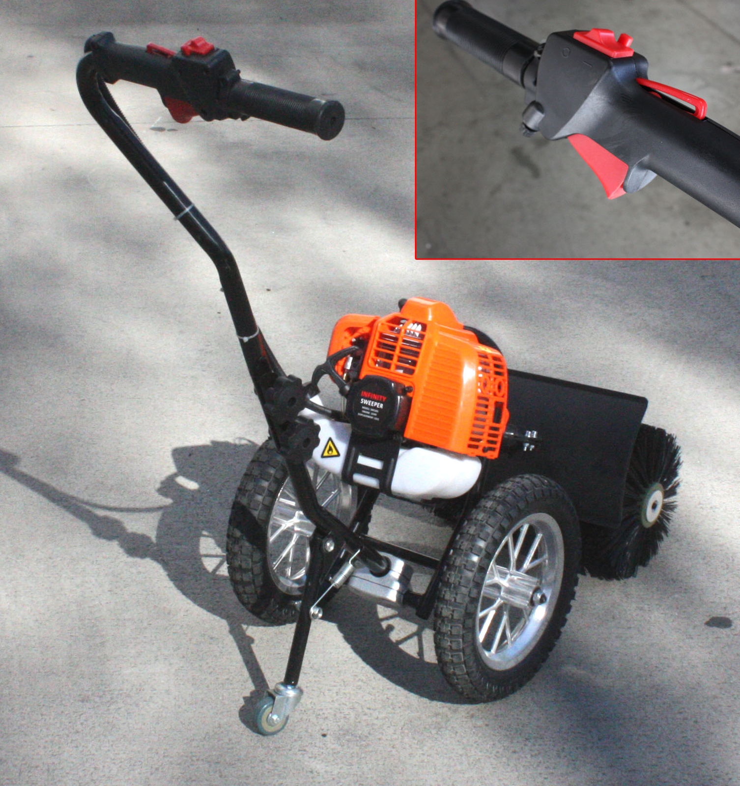 WALK BEHIND 52CC GAS POWER BROOM SNOW ARTIFICIAL GRASS SWEEPER CLEANER