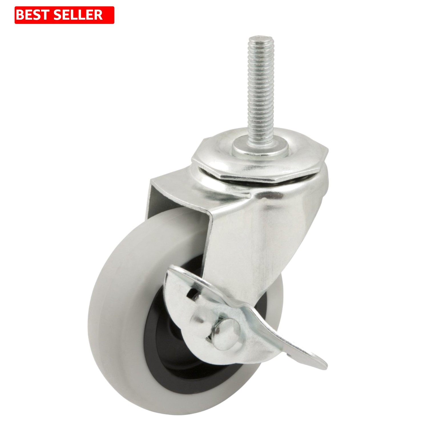 TPR Rubber Caster Wheel 3-Inch – 110 lb Load Capacity with Threaded Stem & Brake