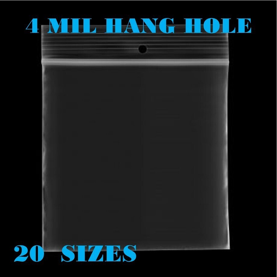 4Mil Hang Hole Plastic Zip Seal Reclosable Poly Bags Jewelry 2 Mil Top Lock