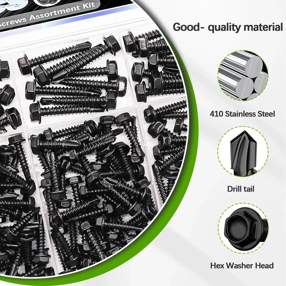 300PCS #8#10 Self Tapping Screws,410 Stainless Steel Self Drilling Screws,Bla…