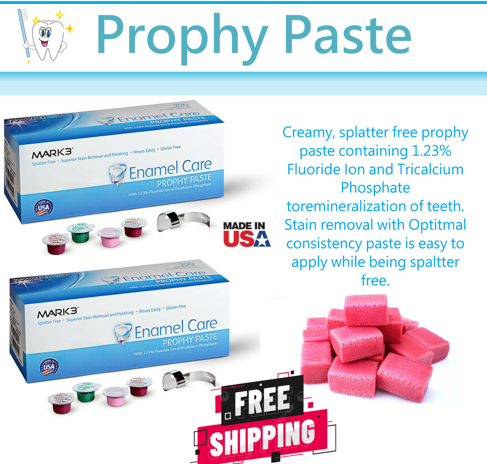 Dental Prophy Paste 200 Cups Prophylaxis Non Splatter Mark3 All Grits & Flavors