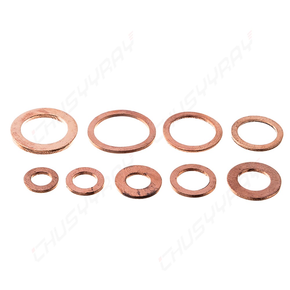 200PC M5-m14 Copper Washers Gasket Set Flat Ring Seal Kit With Plastic Box