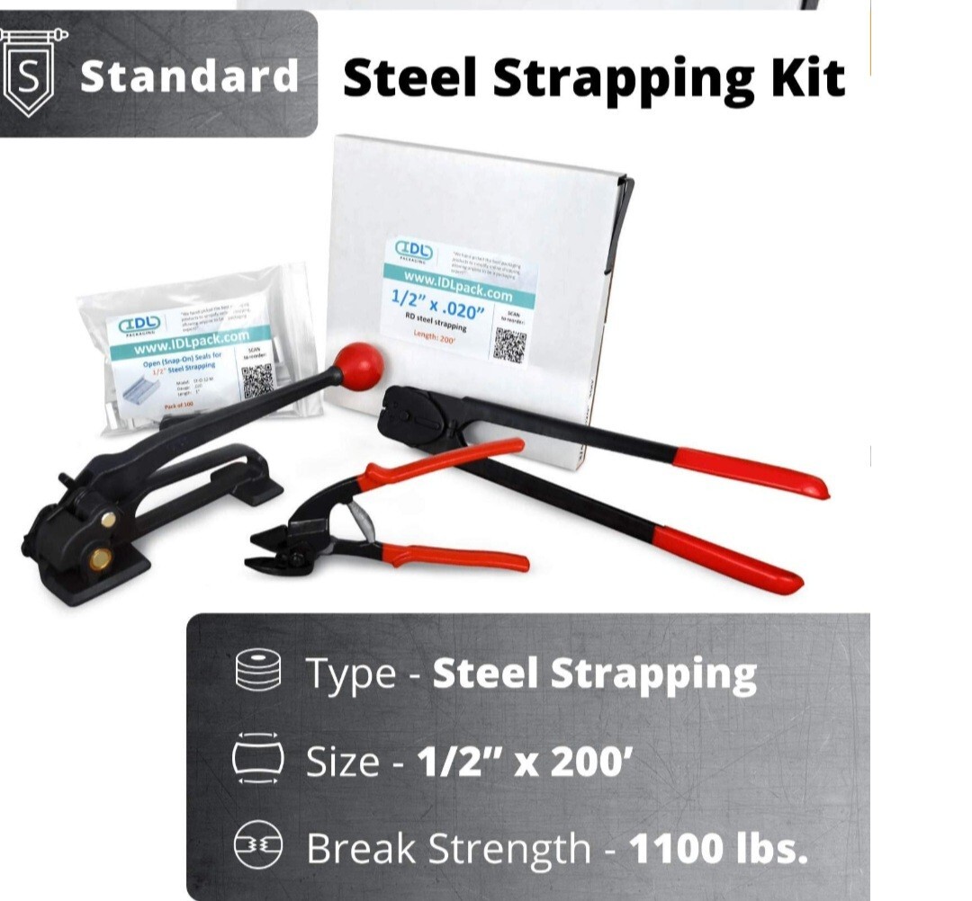 IDL Packaging Portable 1/2″ x 200′ Steel Strapping Kit, 1100 lbs Break Strength