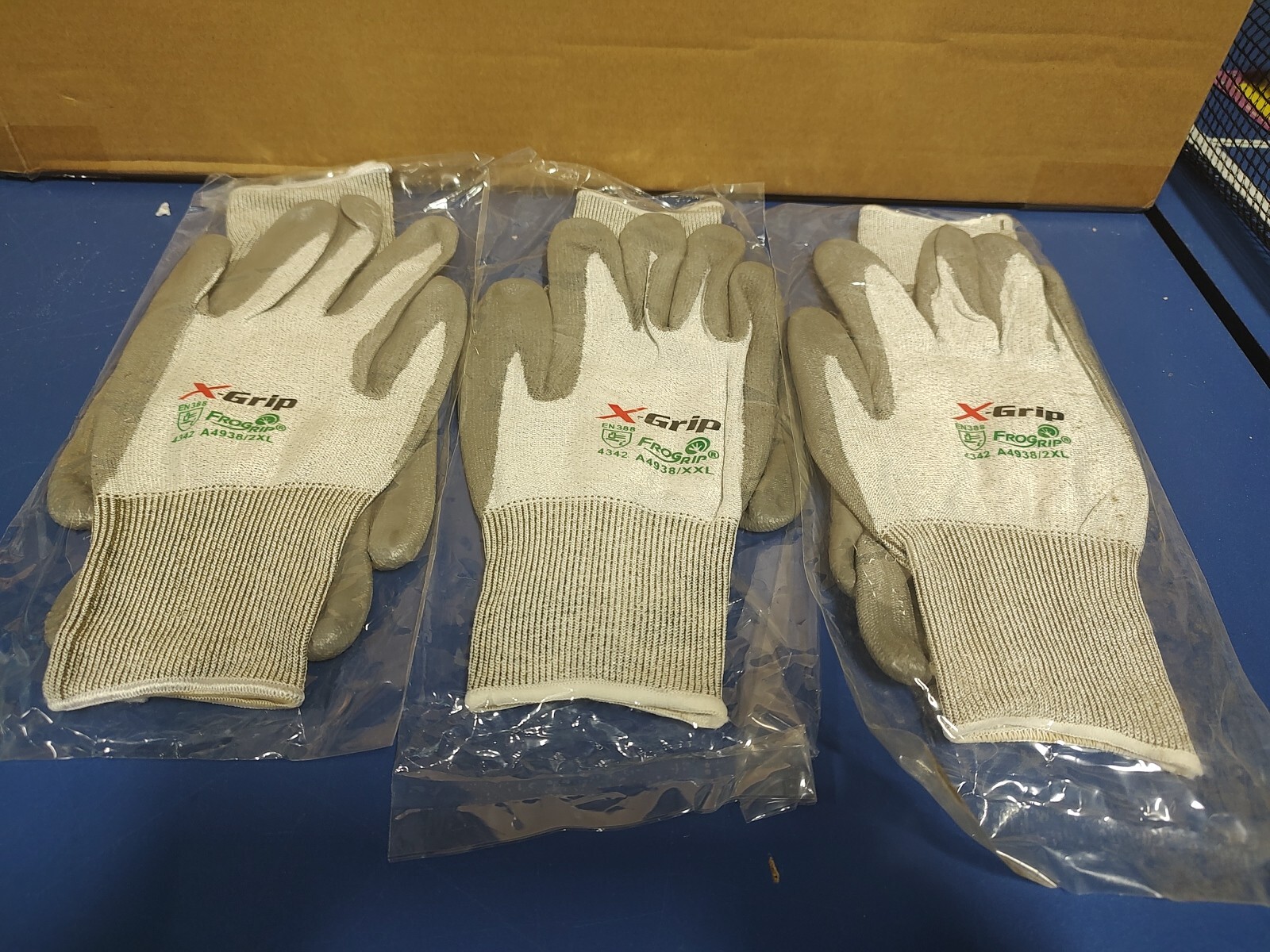 3 Pair, GLOVES, X-GRIP, FROGRIP, A4938, 2XL, A2 CUT RESISTANT, POLY COATED
