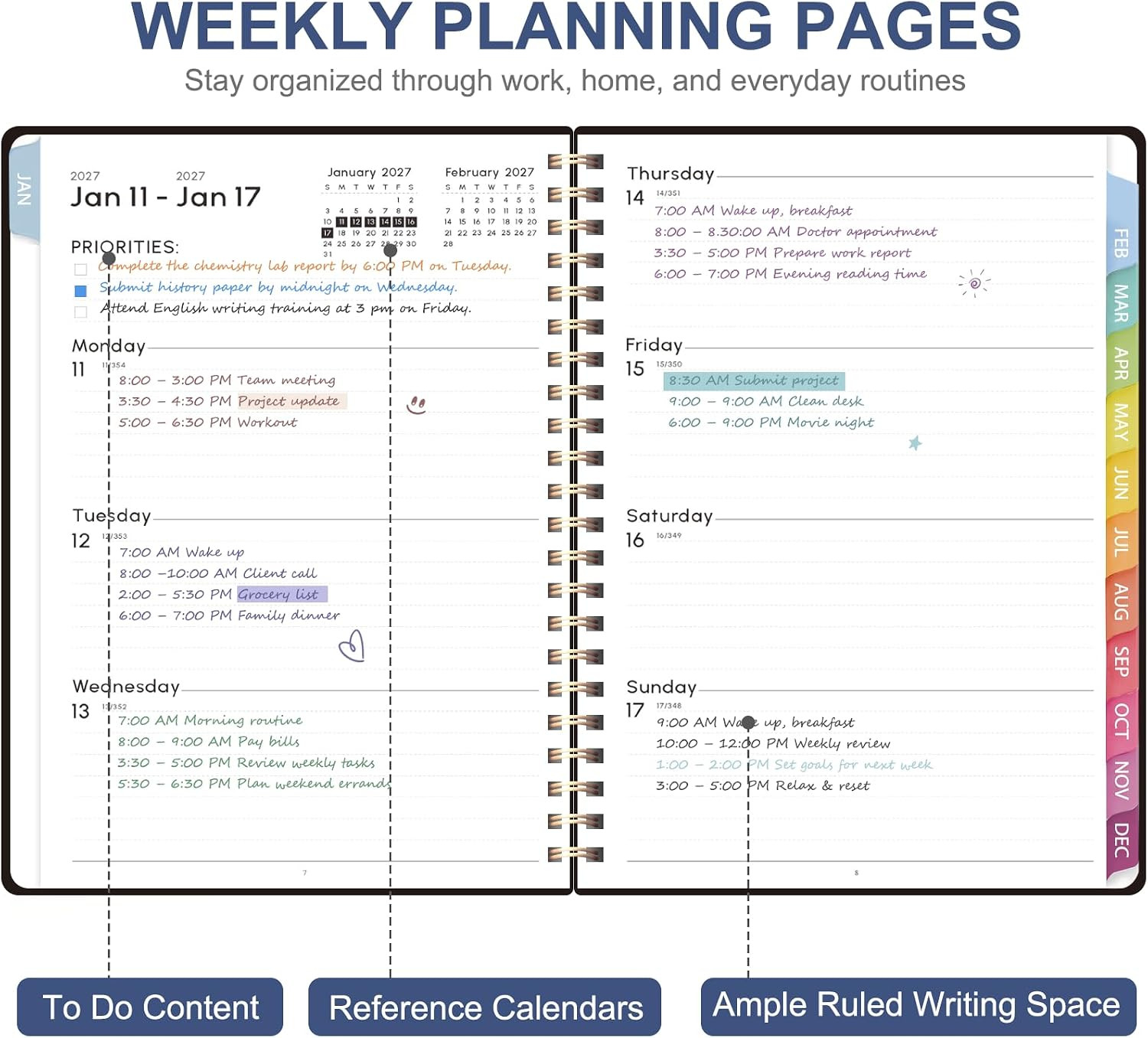 2027 Planner, Weekly and Monthly Calendar Planner Book, JAN 2027 – DEC 2027 | Le
