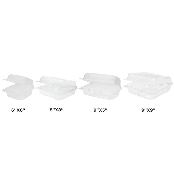 Karat 8”x8” PET Plastic Hinged Containers – 250 ct, FP-HC88PET-1C