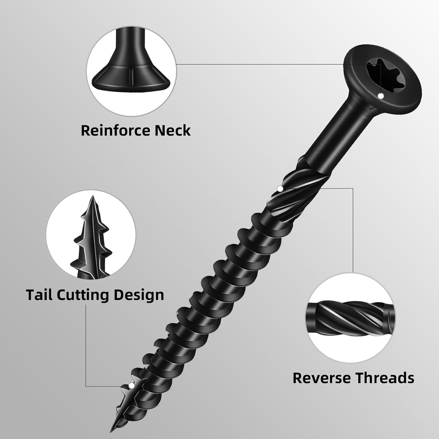 #8 X 1-5/8″ Heavy-Duty Deck Screws – Black Long Outdoor Wood Screws, Torx Drive