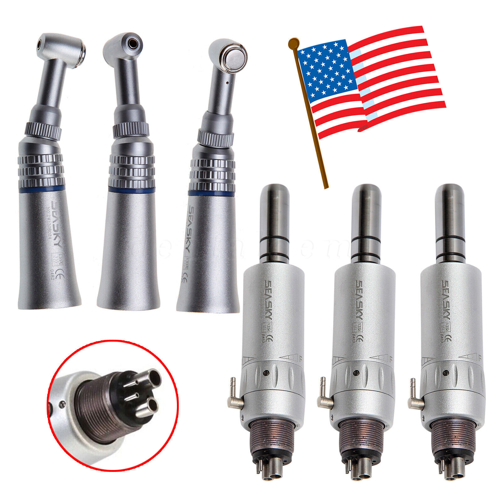 NSK Style Dental Slow Speed Handpiece Push Button Contra Angle Air Motor E-type