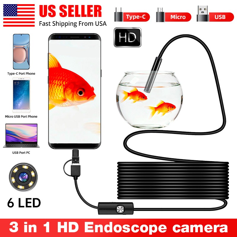 3 In 1 USB Endoscope Camera 1M Cable 6LED IP67 Waterproof Pipe Inspection Cam