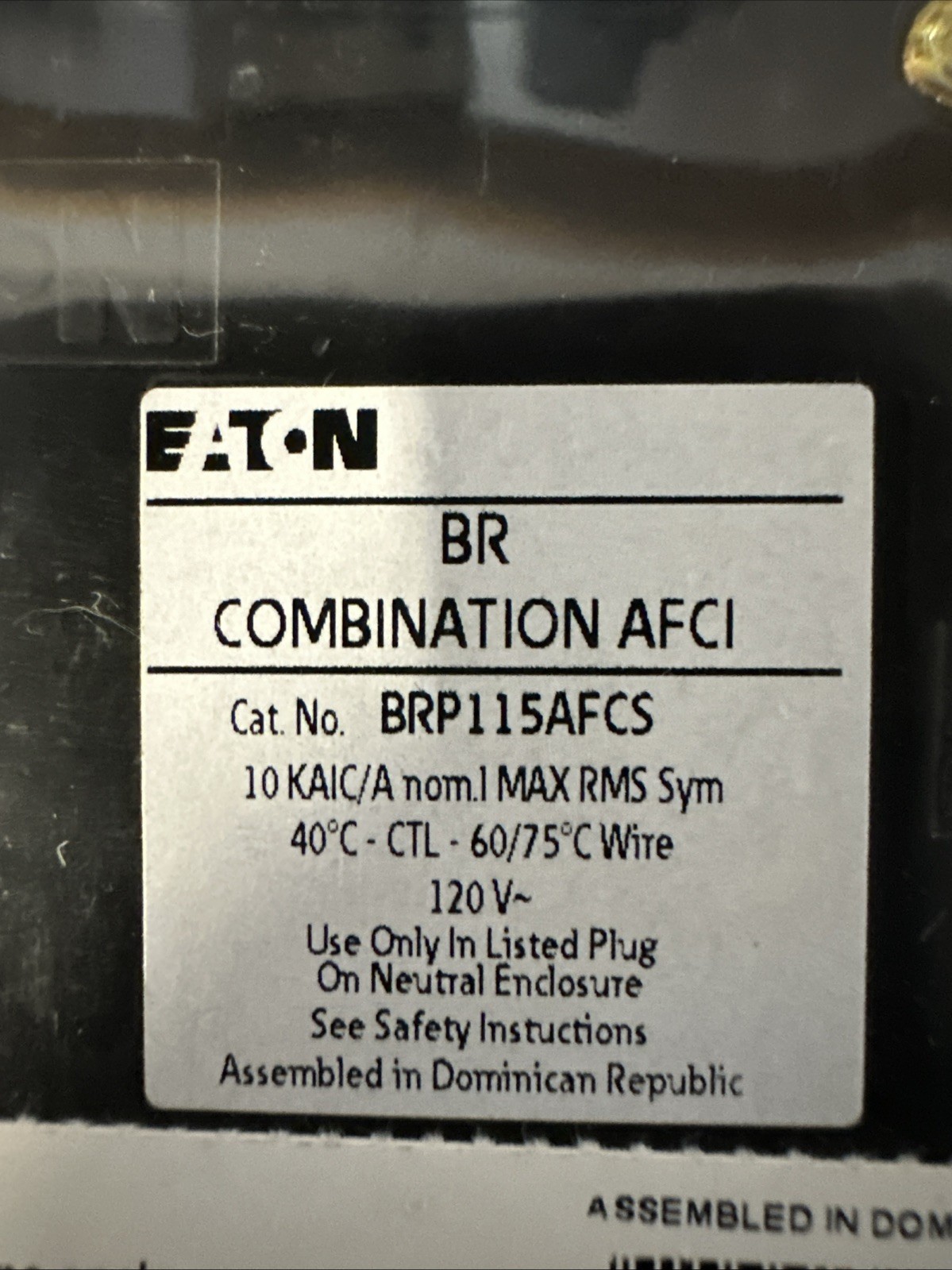 NEW Eaton 15 Amp 120-Volt AFCI Plug-on Neutral Circuit Breaker BRP115AFCS