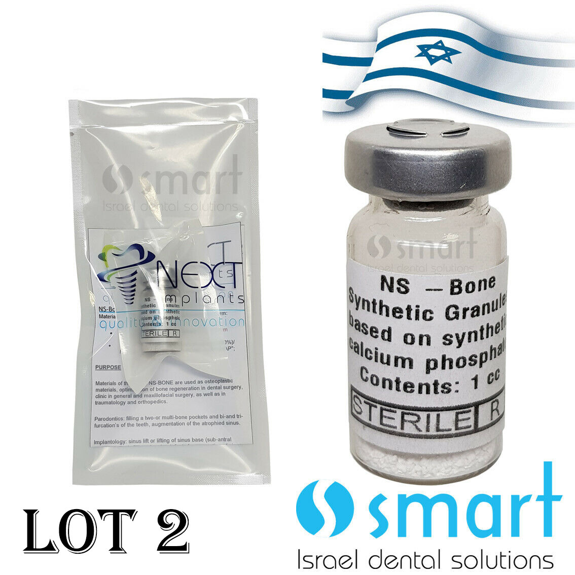 LOT X 2 Dental Sterile bone synthetic NS-BONE Next Israel 1CC surgical